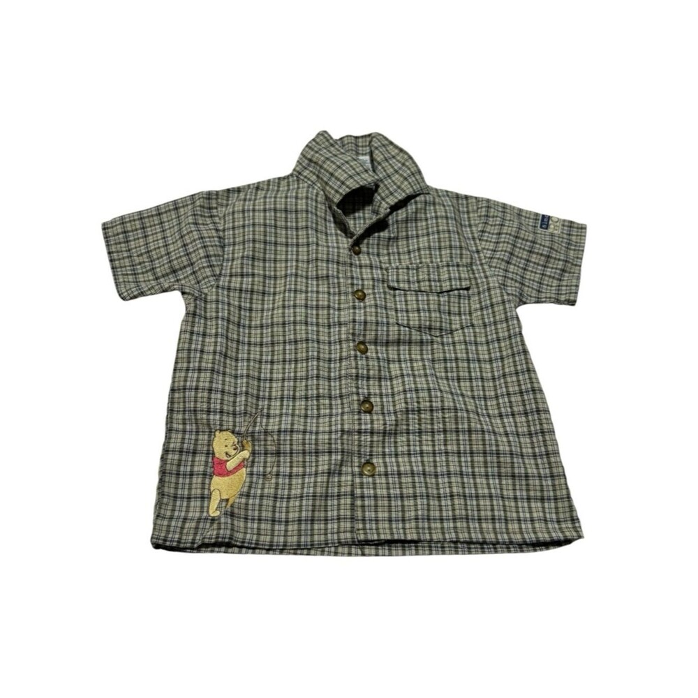 Disney Vintage Winnie the Pooh Plaid Button Up Polo Shirt
